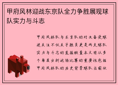 甲府风林迎战东京队全力争胜展现球队实力与斗志